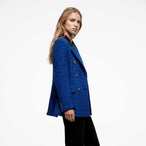 🔴LAST1️⃣ ZARA | NWT Combination TEXTURED BLAZER BLUE Blogger’s Fav Small Blue - Picture 9 of 14